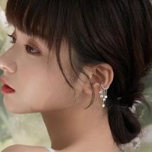 1 Stück Quaste Kubikzircon Runde Perlen Clip Ohrringe für Frauen 925 Sterling Silber Ohrstulpe Kein Piercing Schmuck ohne Loch