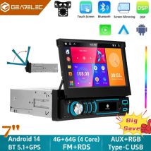 Radio samochodowe 1 DIN z 7-calowym ekranem IPS, wysuwany, CarPlay, Android Auto, DSP, WiFi, 64 GB, nawigacja GPS, Android 14, odtwarzacz multimedialny samochodowy.