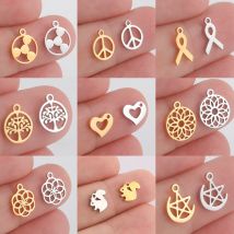 Teamer 5 Stück Herz-Mini-Charm aus Edelstahl für die Schmuckherstellung, Friedenszeichen, rotes Band, Anhänger, Armbänder, DIY-Zubehör