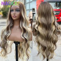 13X4 Spitze Frontal Synthetische Körper Welle Perücken Ombre Braun Hitzebeständige Faser Blonde Schweizer Transparente Spitze Front Perücken Für Frauen