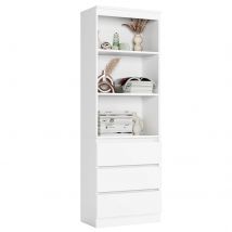 Getone Libreria alta, libreria da soggiorno con 3 cassetti e 3 ripiani, vetrina indipendente per armadio portaoggetti 60x35x180 cm Bianco/Nero/Rovere