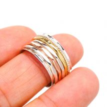 StarGems natürlicher drehender dreifarbiger fünflagiger gehämmerter handgefertigter Ring aus 925er Sterlingsilber A4596