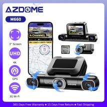 Cámara para Auto AZDOME M660 DVR de 4 Canales y 360 Grados °   Cámara para Auto Delantera, Trasera e Interior, 128G EMMC, WIFI, GPS, 2.5K+1K+1K+1K, Modo de Estacionamiento