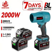 ONEVAN 2000W 200M/S Bezszczotkowy Elektryczny Turbodoładowany Wentylator Bezprzewodowy Dmuchawa do Liści Śniegu i Kurzu Narzędzie Elektryczne na Akumulator Makita Pin