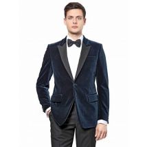 Neueste Herrenanzüge aus marineblauem Samt für die Hochzeit, 2-teilig, schmale Passform, spitzes Revers, Bräutigam-Smoking, Kostüm Homme Mariage (Blazer + Hose)