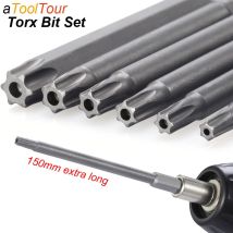 Magnetisches Torx-Schraubendreher-Set, 150 mm, extra lang, sicher, manipulationssicher, Sternbohrer, Schraubendreherspitzen, Sechskant 1/4 für Drehwerkzeug