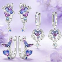 MISEFF 925 Sterling Silver Dazzling Colors Heart Shape Satellite Earrings Design Ear Drop Women Party Jewelry Gift Ear Loops