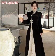 Moderne qipao verbesserte cheong sam chinesische kleid traditionelle frauen kleidung herbst winter dunkel gemusterte jacquard langarm