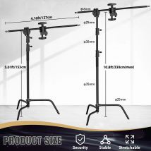 SH 2.6M/3.3M Nero In Acciaio Inox Century Pieghevole Supporto Per Luce Treppiede Gamba Magica Fotografia C-Stand Per Spot Light, Softbox
