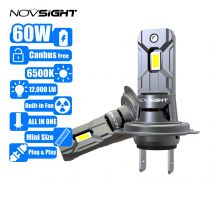NOVSIGHT H7 LED Fari per auto Lampadine per fari anteriori automatici Fendinebbia 60W 12000LM 6500K Mini1:1 Wireless ALL in UNO con ventola Canbus Free