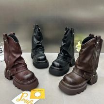 Designer Vintage Frauen Stiefeletten Fashion Slip Auf Ritter Kurze Booties Damen Casaul Plattform Heels Botas Mujer