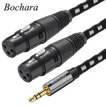 Bochara Braided 3.5mm TRS to Dual XLR Female OFC Audio Cable Foil+Braided Shielded For Speakers Mixers