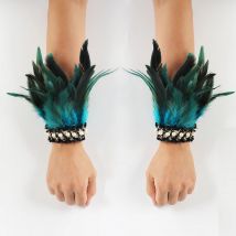 Gothic Rooster Feather Wrist Cuffs Natural Dyed Feather Arm Warmers Halloween Cosplay Party Rave Stage Performance Accessories