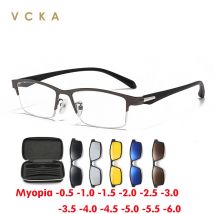 VCKA Halbrahmen Polarisierte Myopie-Sonnenbrille 6-in-1-Legierung Männer Frauen Magnetclip-Brille Optische verschreibungspflichtige Brillen-0,5 bis -6,0