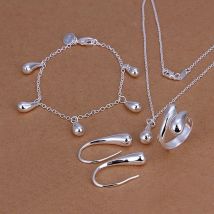 Tropfenarmbänder aus 925er-Sterlingsilber, Ohrringe, Halskette, Ringe, Hochzeit, hochwertige klassische Modeschmuck-Sets für Damen S223