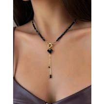 Fashion Vintage Black Geometric Crystal Chain Zircon crystal Heart-shaped Pendant Necklace For Women Female Boho Jewelry Neelry