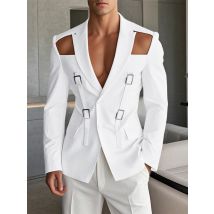 Vintage Hollow Out Slim Fit Jackets Mens Autumn Casual Lace-up Button Lapel Shirt Jacket Stylish Men's Solid Color Blazer Coat