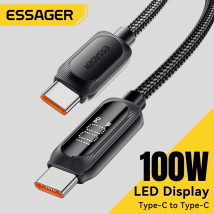 Kabel USB Typ C do USB Typ C Essager 100W 5A PD Szybkie Ładowanie Przewód do Macbook Xiaomi Samsung Kabel z Wyświetlaczem Cyfrowym Typu C 3Ｍ