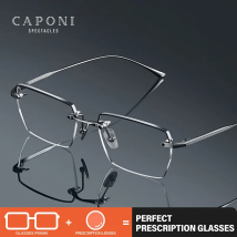 CAPONI Prescription Men Glasses Pure Titanium Rimless Progressive Glasses Myopia Anti Blue Ray Computer Reading Glasses PJ235115