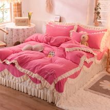 Koreanische Prinzessin Stil Bettwäsche Set weich verdickt Bett bezug Bettlaken Rock und Kissen bezüge niedlichen Bogen Mädchen rosa Komfort bezug