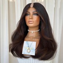 Schokoladen braun u Teil Perücke Echthaar Perücke für Frauen 180% dicke gewellte v Teil Perücken brasilia nisches Remy Haar leimlos volle Maschine