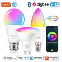 Tuya E27 E14 GU10 Glühbirne WIFI Zigbee Bluetooth, dimmbare intelligente LED-Lampe 2700–6500 K RGB, LED-Glühbirne funktioniert mit Alexa Amazon Google