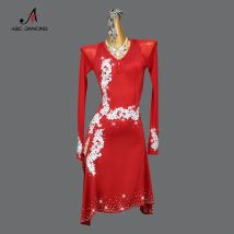 Neue Rote Latin Dance Rock Ballsaal Kleid Frauen Linie Dancewear Kostüm Bühne Outfit Praxis Kleidung Party Samba Sport Angepasst