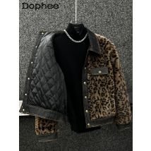 High-End-Nachahmung Nerzhaar kleine duftende Mäntel Herren 2024 Winter Baumwolle Retro Denim Spleißen Leopardenmuster Plüsch dicke Jacke