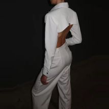 Damen-Hemd mit Reversknöpfen + lange Hose, zweiteilige Sets, 2023, Frühling, langärmelig, gerader Anzug, sexy, rückenfrei, Temperament-Outfits