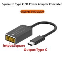Cable de carga rápida USB C de 65W, cargador para ordenador portátil Lenovo, conector CC, enchufe cuadrado a adaptador PD tipo C, convertidor para teléfono, tableta y portátil