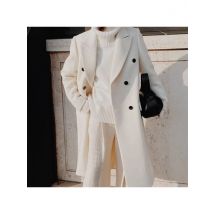 Blends Jacket Women Solid Wool Outerwear Cardigan Double Breasted Coats Long Sleeve Loose Casual Pockets 2025 Autumn Buttons