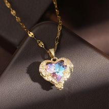 Trendy Herz DES Ozeans Edelstahl Zirkonia Halsketten Für Frauen Männer Gold Farbe Metall Kristall Party Alltag Schmuck