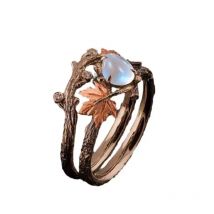 Retro Fashion Maple Leaf Water Drop Opal Stone Rings for Women Charm Luxury Finder Aesthetic jewelry Wedding Anniversary Gift