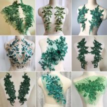 Grüne Spitzenblumen-Stickerei-Applikationen zum Aufnähen auf Kleidung, Chiffon-Applikationen, Reparatur, Handarbeit, Basteln
