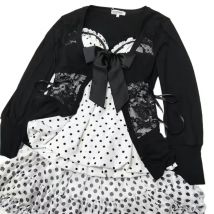 Vintage New Bow Polka Dot 3-piece Set Women Fashion Sweet Long Sleeve Sling Suit Female Design Chic Lace Short Skirt Outfits