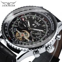 JARAGAR Tourbillon Automatic Watch for Men Multifunction Sub-Dials Military Sports Mechanical Watches Luxury Leather Strap New