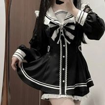 Japanischen Stil Gothic Y2k Lolita Bogen Kleid Shorts Set Frauen Vintage Süße Langarm Taste Hemd Party Kleider Schlank Mini Kleid