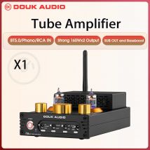Douk Audio X1 HiFi JAN5725 Vacuum Tube Amplifier Bluetooth5.0 Receiver MM Phono Amp for Home Turntables Power Amp APTX-HD 160W*2