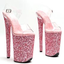 Leecabe 23CM / 9 cali przezroczysty PVC górna z wystającym palcem modna brokatowa platforma wysokiej sandały na obcasie buty do Pole Dance