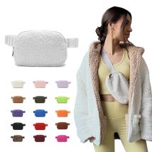 Winter-Fleece-Gürteltasche für Damen, Sherpa-Umhängetasche, weiße Gürteltasche, kleine Hüfttasche mit verstellbarem Riemen (Elfenbein)