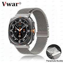 VWAR natürliches Titanarmband für Samsung Galaxy Watch Ultra 47 mm Herren-Milanese-Loop-Armband für Watch 8/8 klassische Fallschirmschnalle