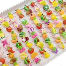 30/50 teile/los Großhandel Neue Mix Stil Obst Gemüse Kinder Finger Ringe Öffnen Einstellen Design Harz Ring Partei Schmuck mädchen Geschenke