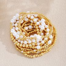 16 Stücke Boho Stapelbare CCB Elastische Perlen Armbänder Für Frauen Imitation Perle Kreuz Charm Armband Modeschmuck