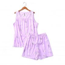 Summer Female Casual Pajama Sets Ladies 100% Cotton Sleepwear Suit Women Sleeveless Vest Shirt & Shorts Plus Size Home Suit