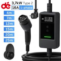 dé Caricabatterie EV portatile per veicoli elettrici di tipo 2 Controllo a doppio pulsante Schermo LED 3,7kW 16A monofase Stazione di ricarica Wallbox