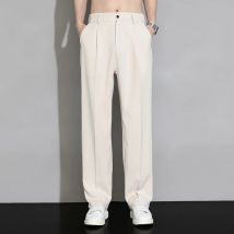 Pantaloni Slim Fit da uomo Casual sottili in seta di ghiaccio primavera estate pantaloni larghi dritti versatili con tasche con cerniera a bottone solido