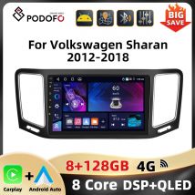 Podofo 8Core 9'' Car Stereo For Volkswagen Sharan 2012-2018 Multimedia Player Carplay Android Auto WIFI 4G Mirror Link RDS FM