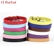 12 Teile/los Soild PU Leder Hund Kragen Großhandel Pet Produkt Einstellbare Puppy Neck Strap Halsbänder für Kleine Medium Hund S M L