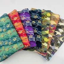 Kimono de estilo japonés, tela de algodón bronceada, Color dorado, estampado Floral, Cheongsam para vestido, Patchwork, Material hecho a mano DIY