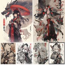 Japanische 5D DIY voller Diamant Malerei Tiger Drache Dämon Mädchen Landschaft Kreuzstich Stickerei Kit Mosaik Bild Dekor Geschenk